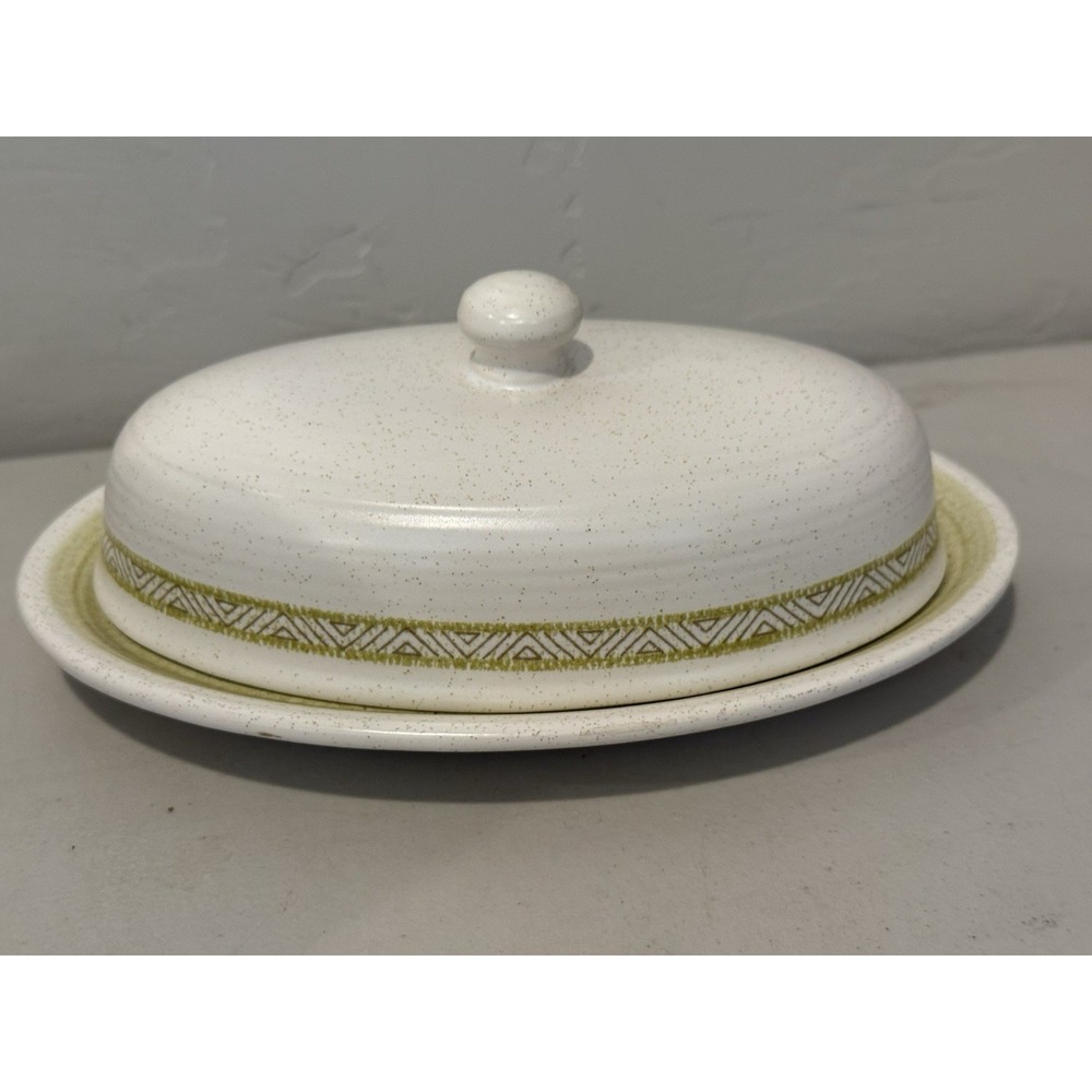 Vintage Franciscan Earthenware Hacienda Green Covered Butter Dish Lid MCM USA